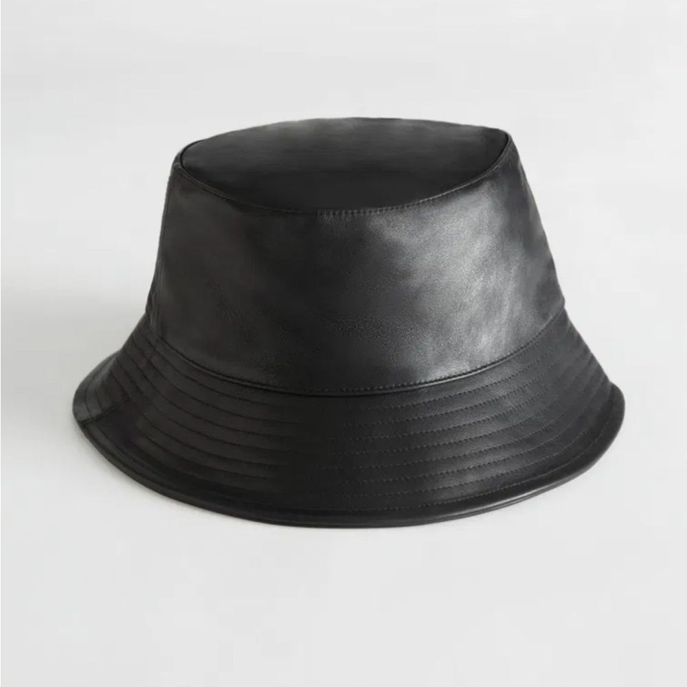 Black Real Leather Bucket Hat